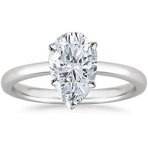 41IavP1ihdL 3 Carat 14K White Gold LAB GROWN Solitaire IGI CERTIFIED Diamond Engagement Ring (E-F Color VS2-SI1 Clarity) Pear Shape Size: 5.5 - Image 1