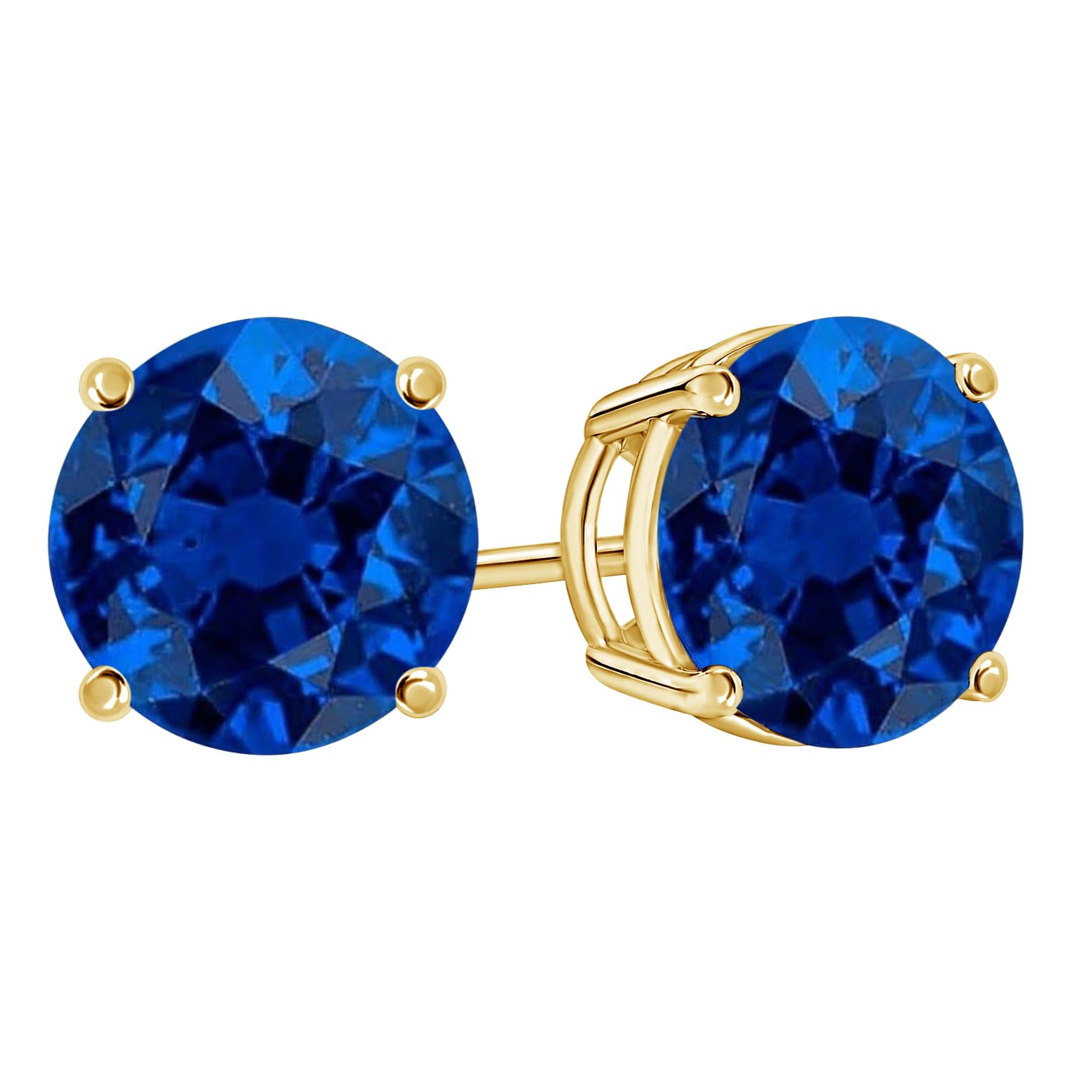 61f8ISTYNOL 14K Yellow Gold 4 Carat Natural Sapphire Stud Earrings 4 Prong Push Back for Women - Image 1