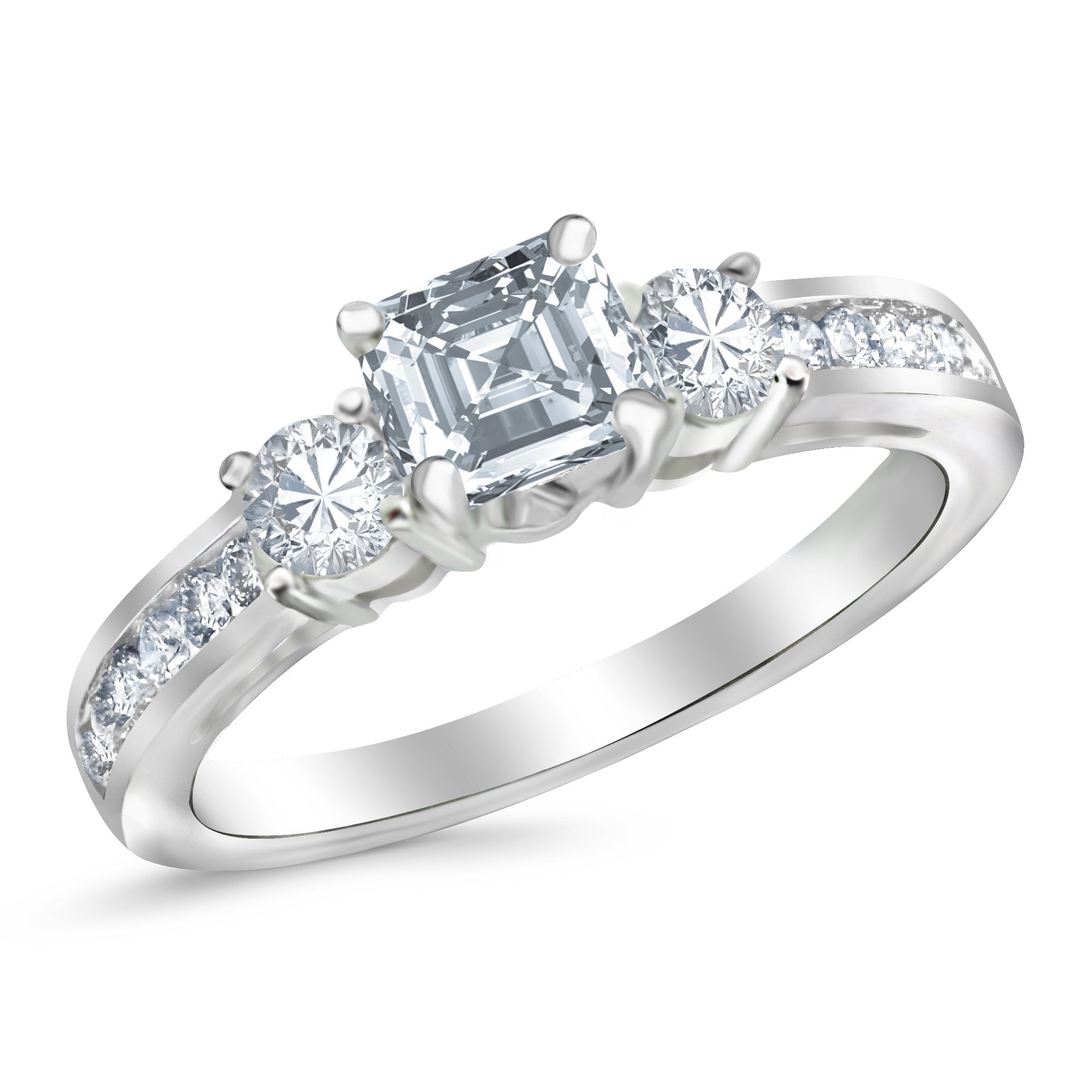 71-Cwrj-H9L Houston Diamond District 3.75 Carat LAB GROWN DIAMOND Channel Set 3 Three Stone Princess Cut Diamond Engagement Ring (E-F Color VS2-SI1 Clarity 3 Ct Center) 14K White Gold Asscher Shape Size-8 - Image 1