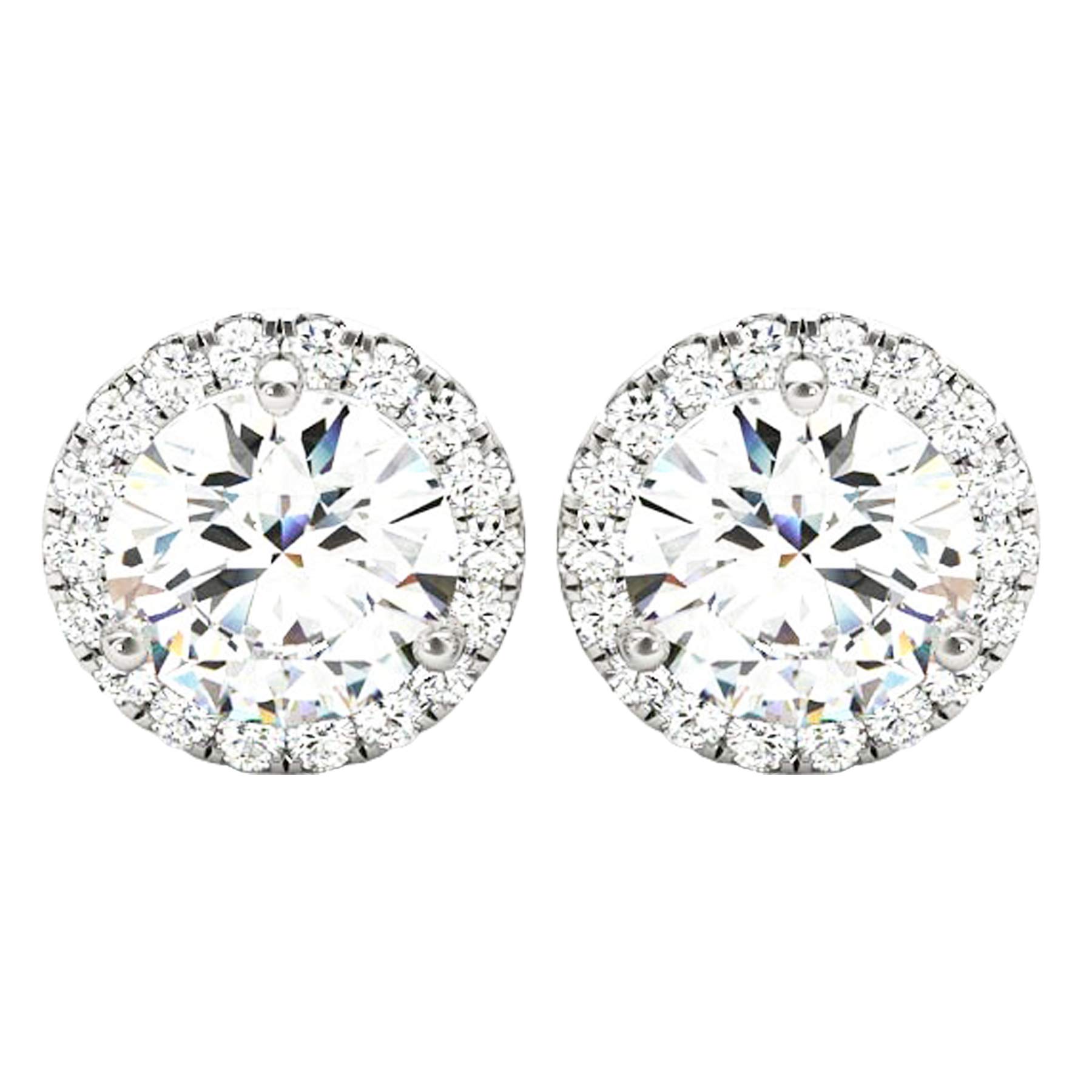 7113rsj-HkL Houston Diamond District 1 to 6 Carat IGI CERTIFIED LAB GROWN Round Halo Diamond Earrings for Women Push Back IDEAL CUT (D-E Color VS1-VS2 Clarity) Platinum 1.5 Carat Round Shape - Image 1