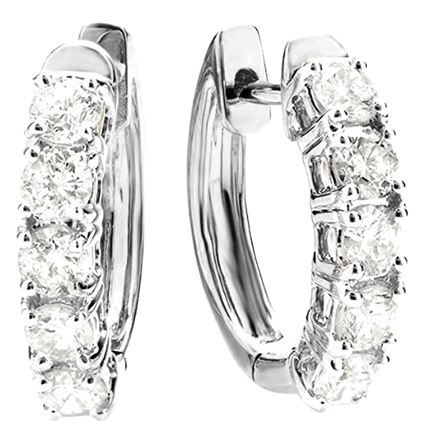 71R9DFVXxvL Houston Diamond District 0.5 to 5 Carat Five Stone Diamond Hoop Huggie Earrings Value Collection 14K White Gold Round Shape 0.5 Carat Natural - Image 1