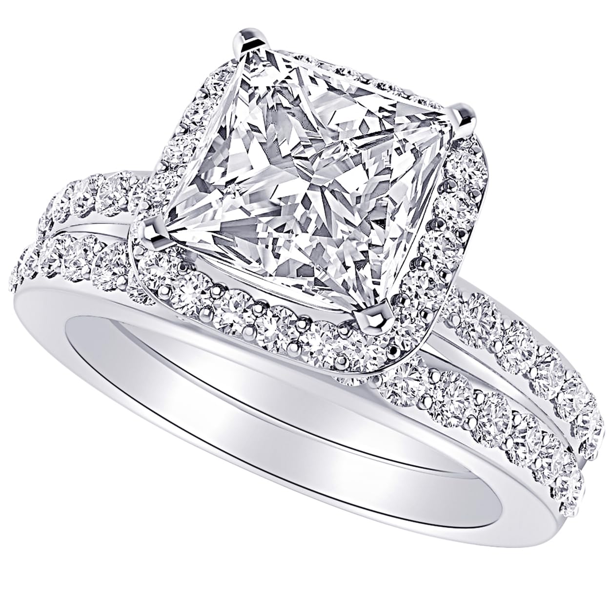 71hagoHC-0L Houston Diamond District 1 to 6 Carat Princess LAB GROWN Diamond and LAB GROWN Diamond Wedding Bridal Set (AAAA Heirloom Quality) 14K White Gold 1 Carat Size-6.5 - Image 1
